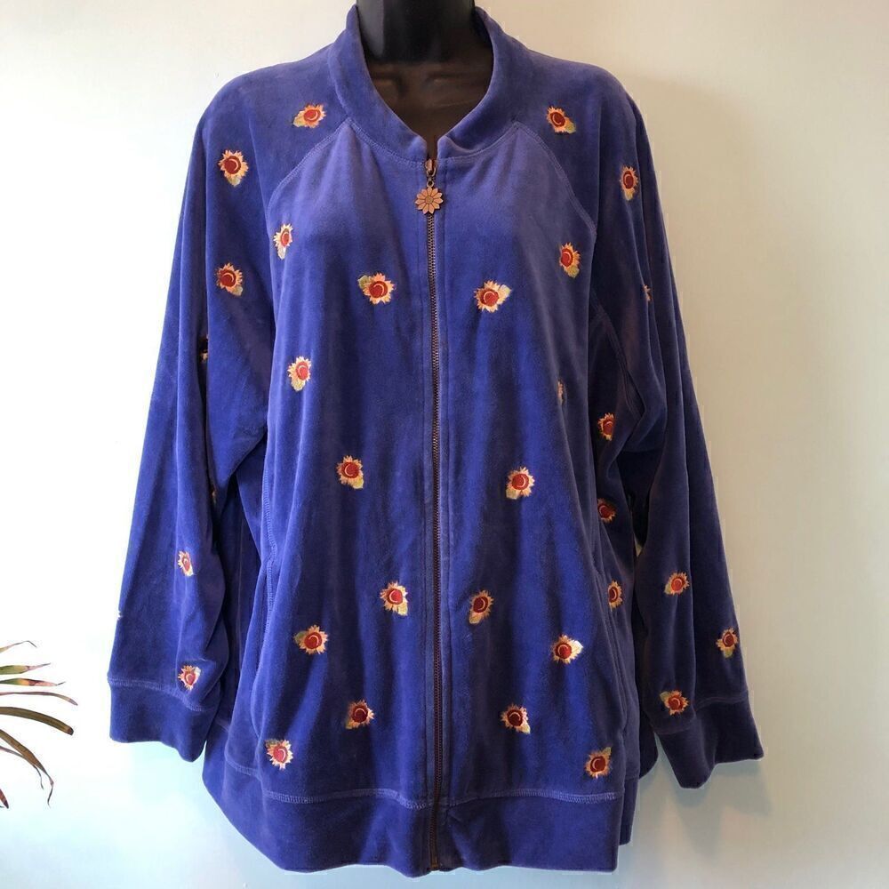 Embroidered Sunflower Velour Jacket